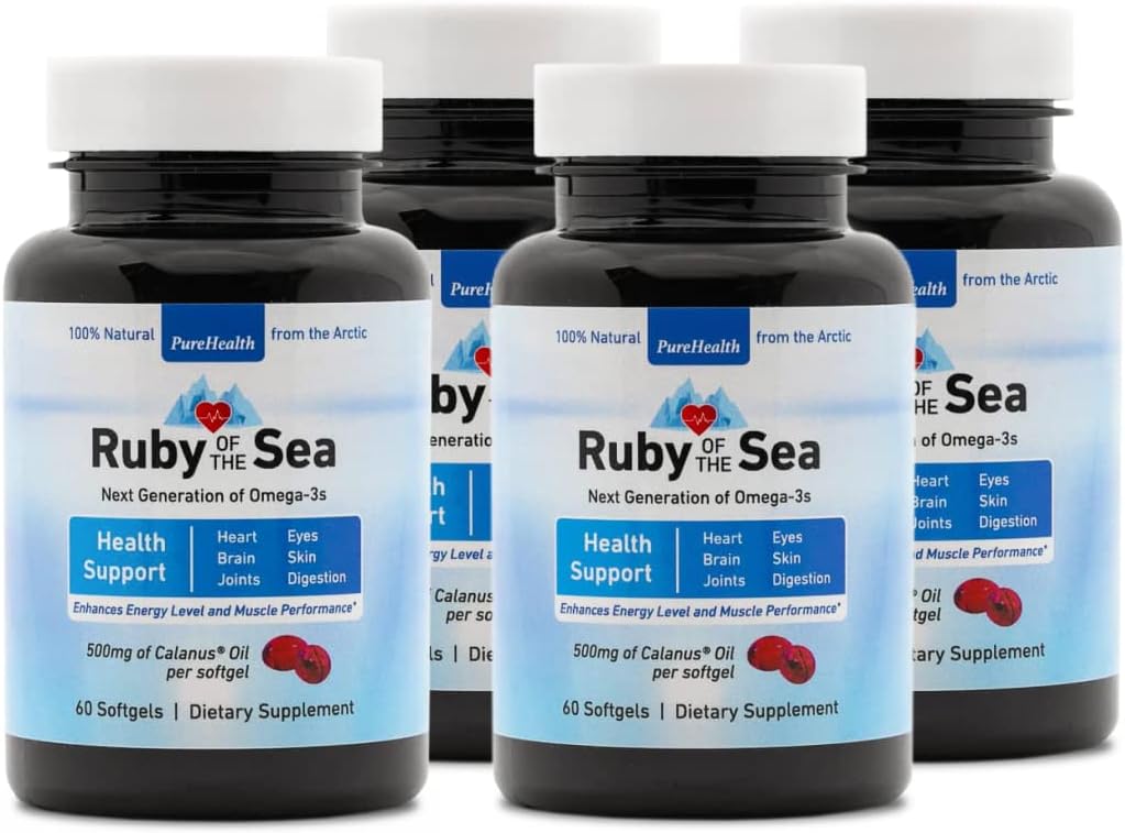 Marine Oil Supplement - All Natural Calanus Oil, Astaxanthin, Omega-3 ve Fatty Acids - Heart and Brain Health Nutritional Supplements - 4 Pack