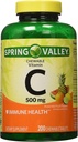 Spring Valley - Vitamin C multiple Fruit Flavors 500 mg, 200 Chewable Tabletler (2 Paket) + 1 Mini Seyahat Pill Konteyneri (Renkler Vary)