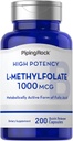 Piping Rock L Torchfolate Supplement | 1000 mcg | 200 Capsules | Active Form of Folic Acid | Non-GMO, Gluten Free