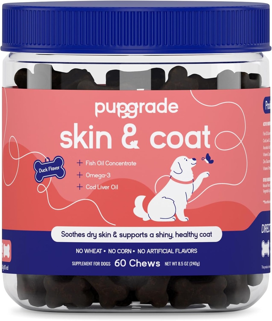 PupGrade Skin & Coat Yumuşak Chew Supplement for Köpekler - Sağlıklı Cilt, Ön ve Immune Function - Doğal Balık Yağı, Omega Fatty Asits ve Vitaminler - 60 Yumuşak Chews