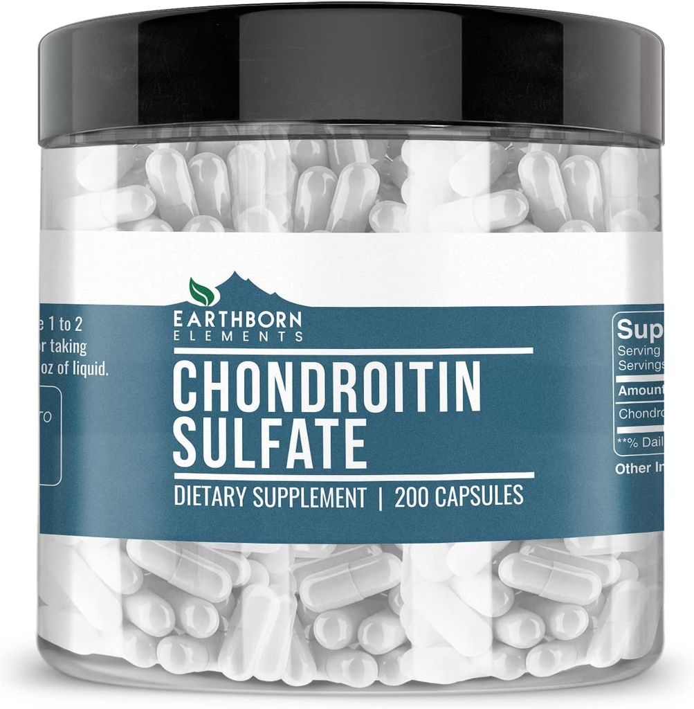 Earthborn Elements Chondroitin Sulfate 200 Capsules, Pure & Undiled, No Wordss