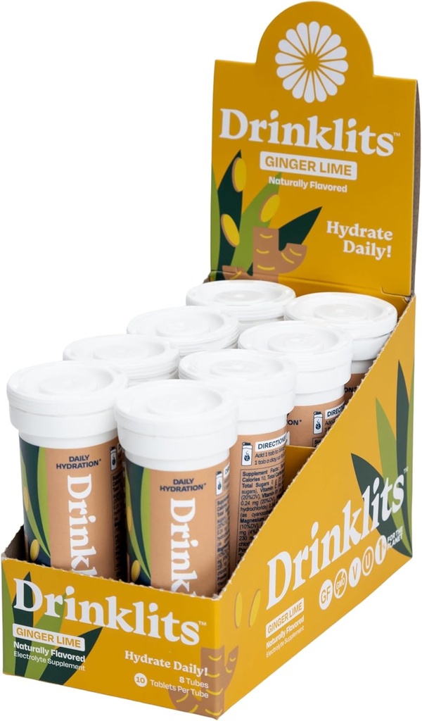 İçecekler Ginger Lime Electrolyte Sports Drink Fizzy Hydration Tabletleri (8) Tube Sche | Natural Flavors – 0g Sugar – Daily Use | 80 Servisler - 10 Tabletler Için