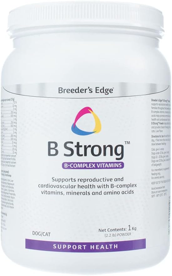 Το Edge B του Breeder Strong Powder, B-Complex συμπλήρωμα βιταμίνης για σκύλους και γάτες, υποστηρίζει την αναπαραγωγική υγεία, προωθεί τους φυσιολογικούς κύκλους θερμότητας, και βοηθά στη διατήρηση της ενέργειας, 1 kg