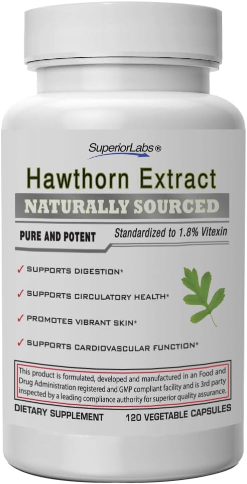 Üstün Laboratuvarlar Hawthorn Berry 300 mg, Pure Non-GMO, Words-Free Hawthorn Extract Capsules, High-Potency Circulatory & Blood Printing Support, Relieves Chest Pain, Digestion Aid, 120 Veg Capstion Aid, 120 Veg Caps
