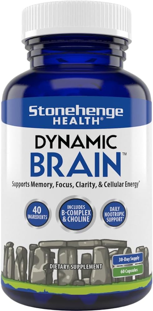 Stonehenge Health Dynamic Brain Supplement – Memory, Focus, & Clarity- 40 Benzersiz Nootropic Malzemeler ile formüle edilmiştir: Choline, Phosphatidylserine, Bacopa Monnieri ve Huperzine A
