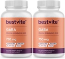 BESTVITE GABA 750 mg per Capsule (240 Vegetarian Capsules) (120 x 2) - No Stearates - No Fillers - Vegan - Gluten Free - Non GMO