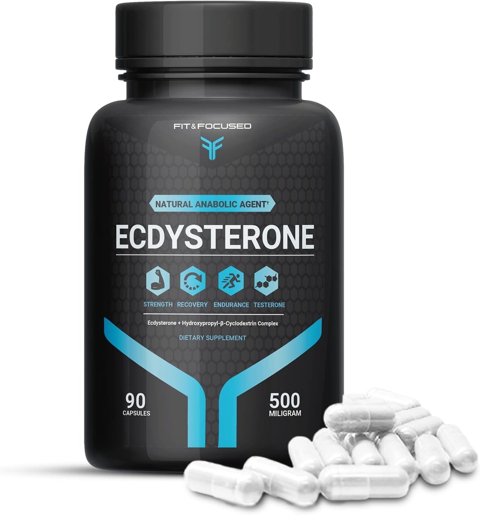 Fit & Focused 500 mg Ecdysterone Supplement, 90 Capsules, Natural Body Agent for Lean Kas Büyüme ve Güçlü Geliştirme için karmaşık, Hydroxypropyl eta Cyclodextrin, 3rd Parti Test Edildi% 95 Pure