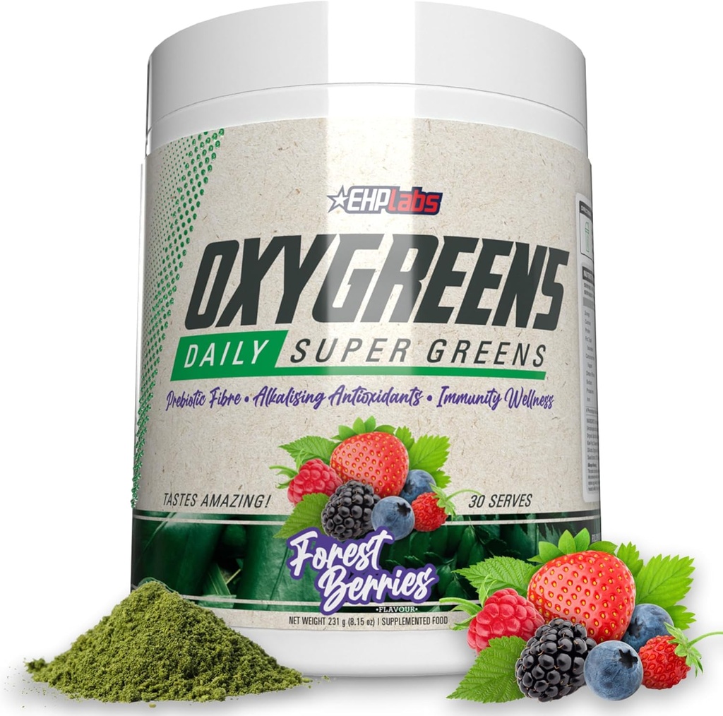 EHP Laboratuvarları OxyGreens Super Greens Toz - Daily Greens & Superfood Supplement with Spirulina, Chlorella, Prebiyotiks, Digestive Enzymes, Antioksis – 30 Hizmet (Forestkes)