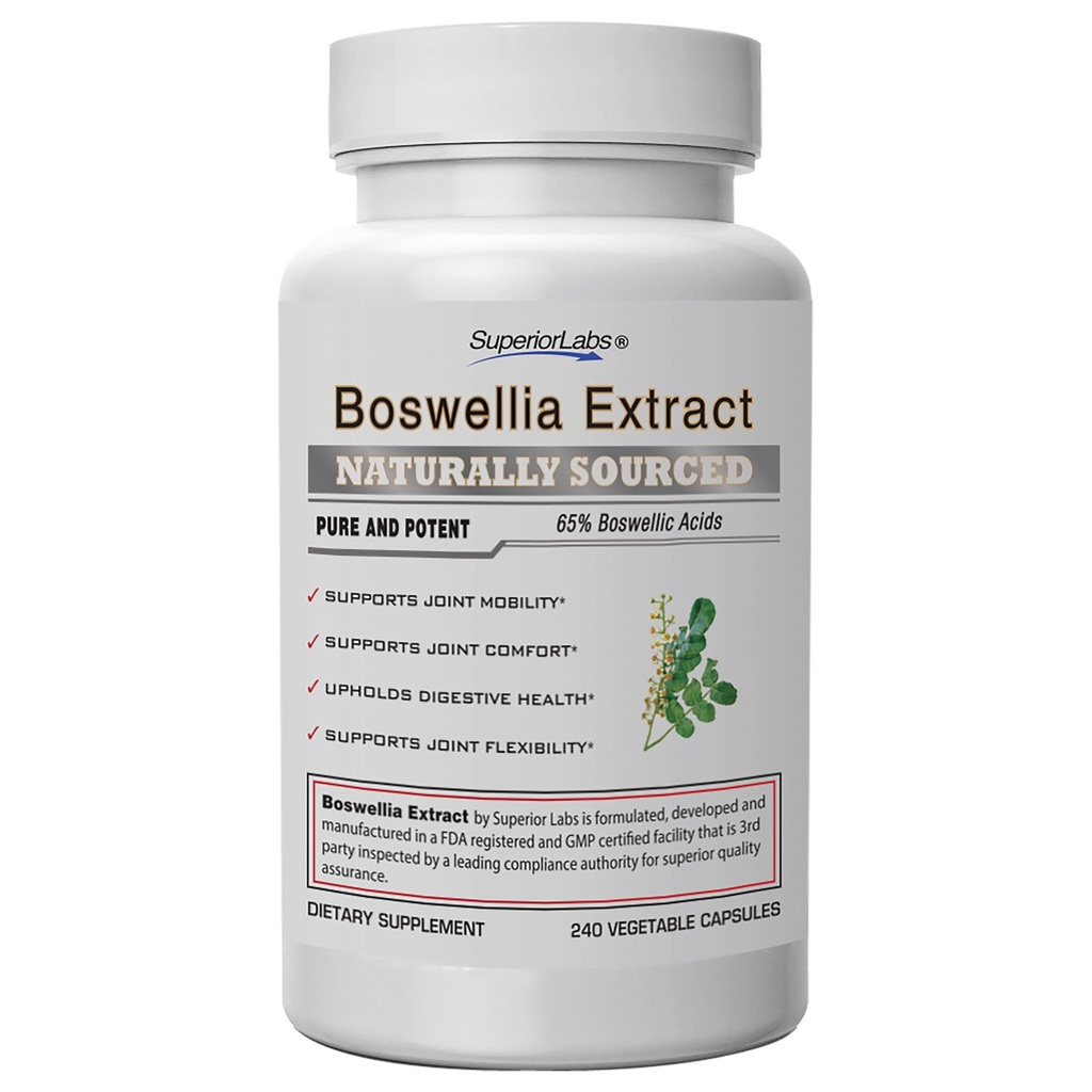 Superior Labs Boswellia Serrata Extract 500mg – 65% Boswellic Acids, Pure Non-GMO, Zero Fillers, Indian Frankincense, Υποστηρίζει Υγιεινή Φλεγμονώδης Ανταπόκριση & Κοινή Άνεση – 240 Veg Caps