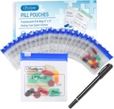 Serfeymi 32 Pcs Zippered Pill Pouches Organizer Plastic Bags 3 X 3 Inches 12 mil Self Sealing with Slide Lock Writable Label Translucent Travel Medicine Storage Bag Case and 1 Pc Marker-Blue