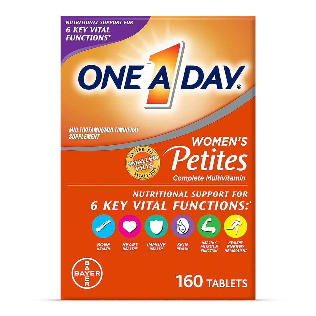 Bir Gün Kadın Petites Multivitamin, Immune Health Support, B Vitamins, Biotin, Folate (as folic asit) ve daha fazlası,Tablet, 160 sayı