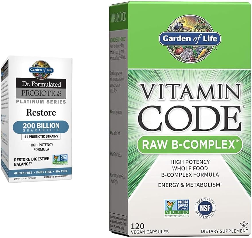 Garden of Life Dr. Formulated Probiotics Platinum Series Restore 200 Billion CFU & Vitamin B Complex - Vitamin Code Raw B Complex - 120 Vegan Capsules