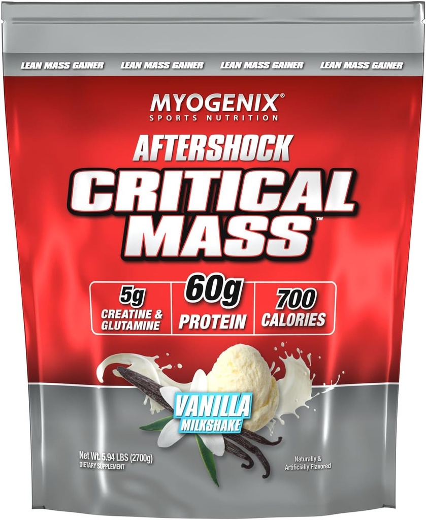 Myogenix Critical Mass Gainer – Συμπλήρωμα αύξησης βάρους μυϊκής μάζας, Μηδενική σκόνη πρωτεΐνης ορού λακτόζης – Αναβολική πρωτεΐνη ορού γάλακτος – Βανίλια (5 lbs)