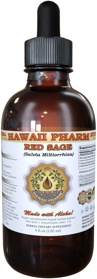 HawaiiPharm Red Sage (Salvia Miltiorriza) Υγρό Εκχύλισμα, Βάμμα, Βότανο Συμπλήρωμα, Κατασκευασμένο στις ΗΠΑ, 2 fl.oz