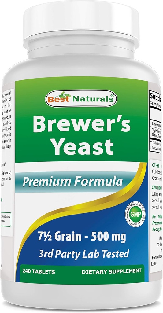 Best Naturals, Brewers Yeast, 7-1/2 σιτηρά με βιταμίνη Β1, Βιταμίνη Β2, 1000 mg 240 δισκία (240 Count (Pack of 1))