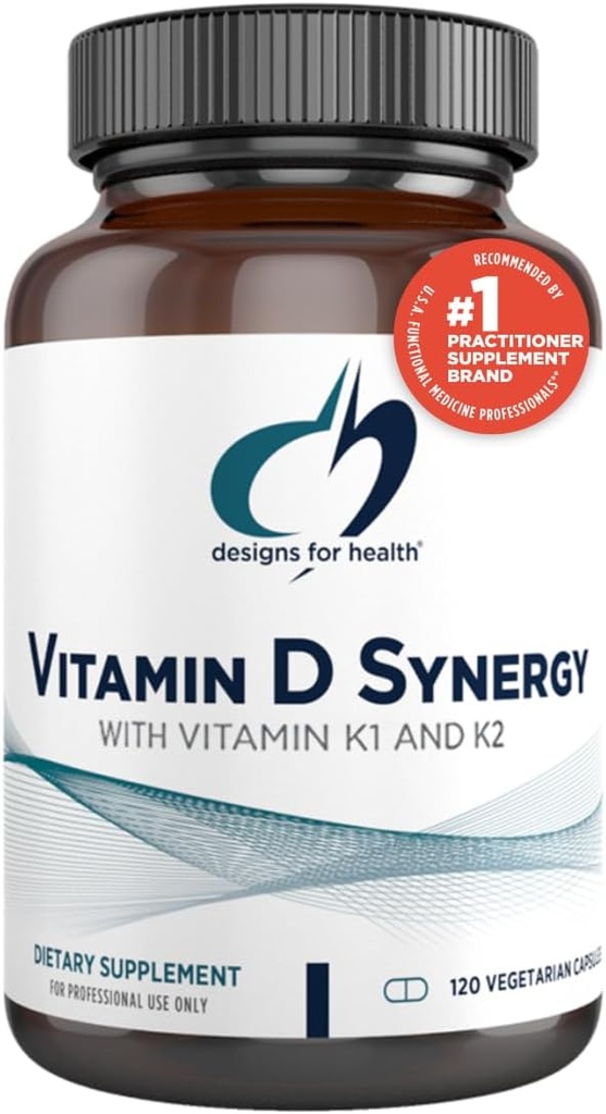 Designs for Health Vitamin D Synergy - 2000 IU Vitamin D with K Supplement - Supports Healthy Moods, Bone Health + Immune Health for Adults - VIT D3 + Vitamin K - Gluten Free + Non-GMO (120 Capsules)
