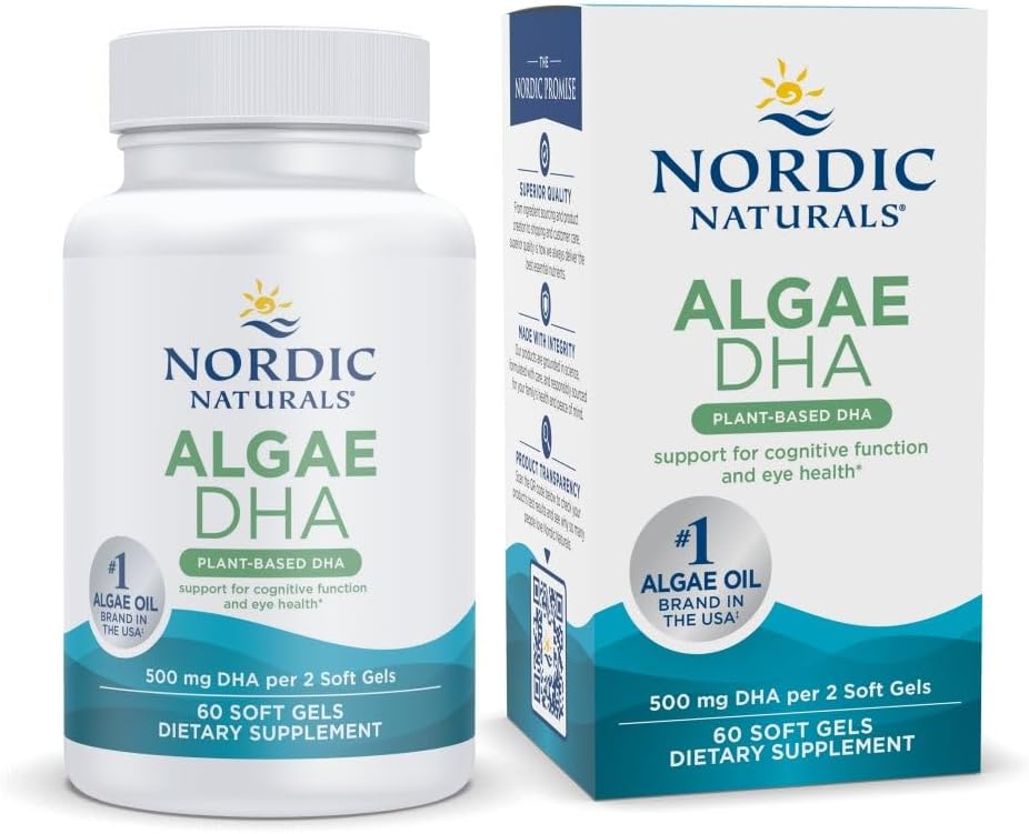 Σκανδιναβικά φυσικά Algae DHA - 60 μαλακά γέλη - 500 mg Omega-3 DHA - Certified Vegan Algae Oil - Plant-based DHA - Εγκέφαλος, μάτι & νευρικό σύστημα Υποστήριξη - Μη ΓΤΟ - 30 Υπηρεσίες
