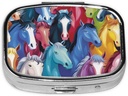 Renkli Cartoon Horses Bas Square Pill Organizer 2 Karşılaştırma, Portatif Mini Pill Box Pill Tıp, Vitamin, Fish Oil, Supplements
