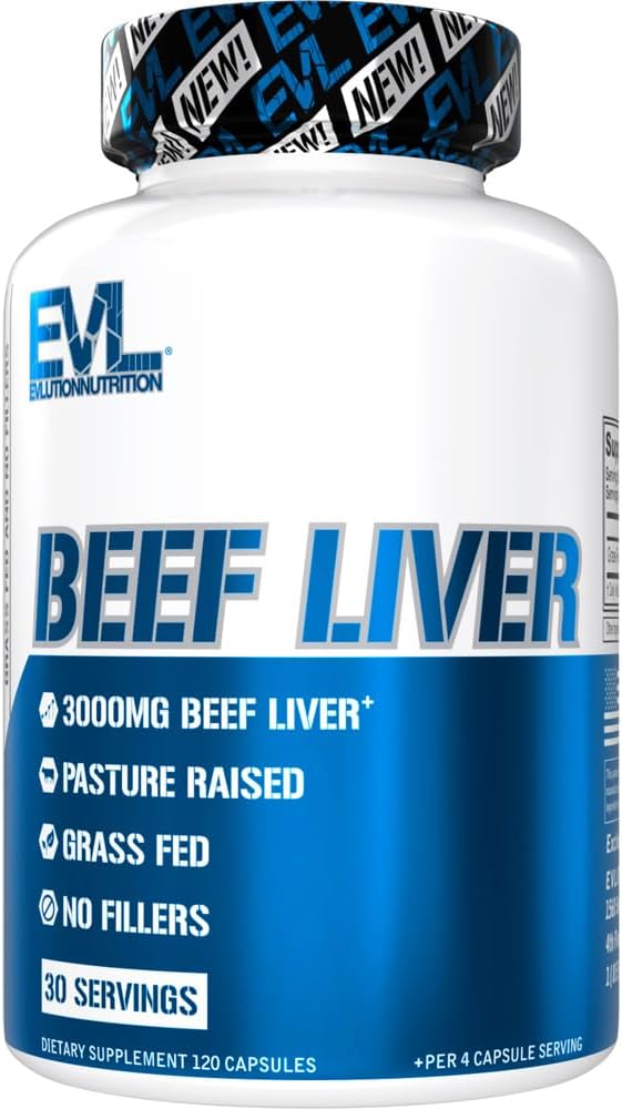 Evlution Grass Fed Beef Liver Capsules - Ζυμαρικά Αυξημένα Αποξηραμένα 3000mg - Συμπλήρωμα για την ενεργειακή ανοσία και την υποστήριξη του ήπατος - Σιδήρου πλούσια συμπλήρωμα βοείου κρέατος για άνδρες και γυναίκες (30 υπηρεσίες)