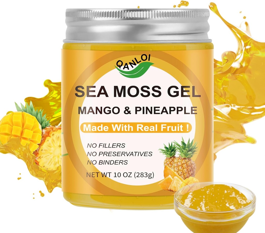 10OZ Wildcrafted Organic Sea Moss Gel, Irish Seamoss Gel Made with Real Fresh Fruit,Gluten-Free&Vegan Friendly&Non-GMO Superfood (Ανανά Mango)