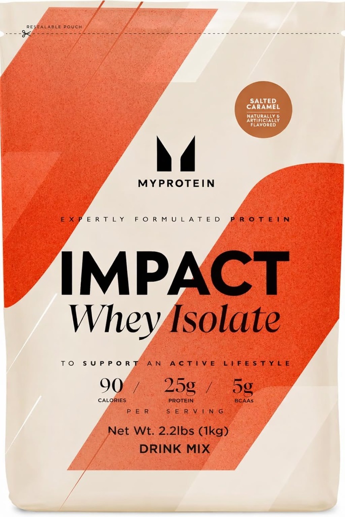 Myprotein Impact Whey Protein Isolate, 2,2 Lbs (40 μερίδες) Αλατισμένα Caramel, 21g Protein & 6g BCAA ανά υπηρεσία, χωρίς γλουτένη Shake για μυϊκή δύναμη & αποκατάσταση