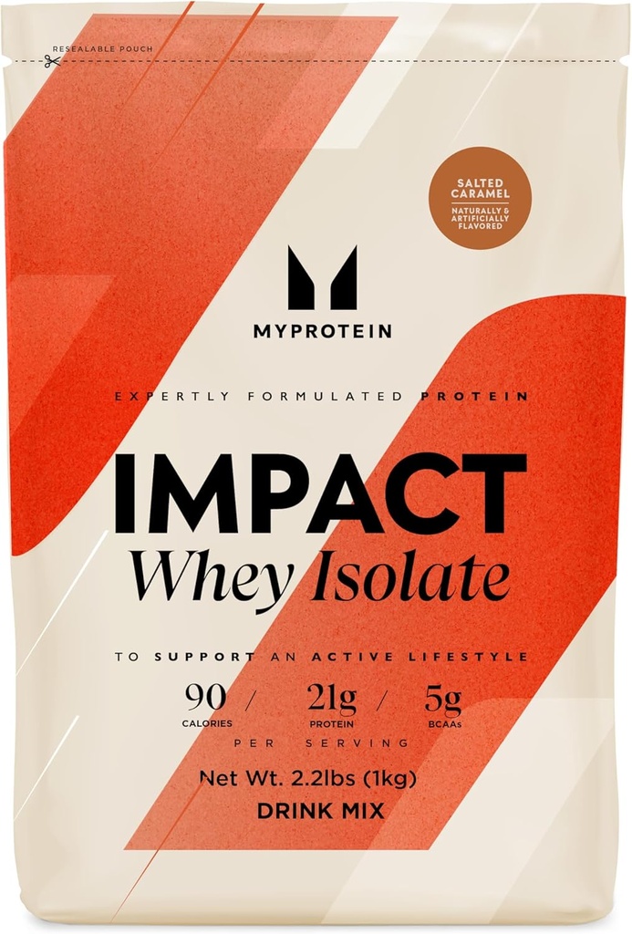 Myprotein Impact Whey Protein Isolate, 2,2 Lbs (40 μερίδες) Αλατισμένα Caramel, 21g Protein & 6g BCAA ανά υπηρεσία, χωρίς γλουτένη Shake για μυϊκή δύναμη & αποκατάσταση