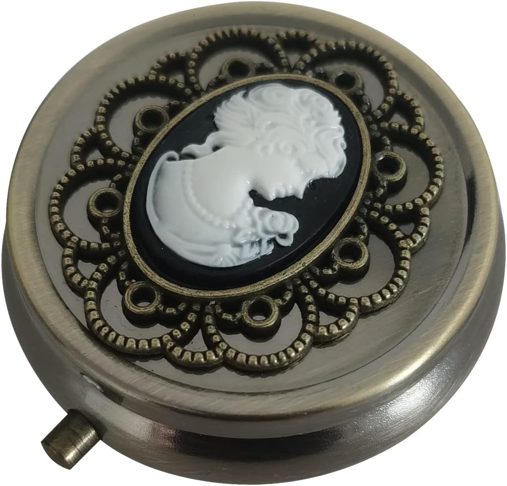 Bronz Pill Organizer, Pocket veya Purse için Portatif Tıp Kutusu, Dekoratif Metal Vitaminleri, Klasik Küçük Pill Konteyner, Kadınlar için Benzersiz Yaratıcı Hediye