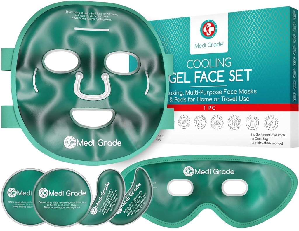 Medi Grade Soğutma Buz Face Maskesi ve Soğutma Göz Maskesi Puffy Eyes & Migraine Relief - Self Care Face Ice Pack with ChillGel Face Ice Maske Teknolojisi - Soğutma Face Maske, Eye Pads ve Bag
