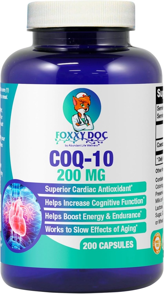 CoQ10 - Συνένζυμο Q10-200 mg - Υψηλή Απορρόφηση - 400 mg ανά 2 caps - Μη ΓΤΟ - Χωρίς γλουτένη - 200 Veg. Caps - Heart & Cellular Support - Made in USA by Foxxy Doc