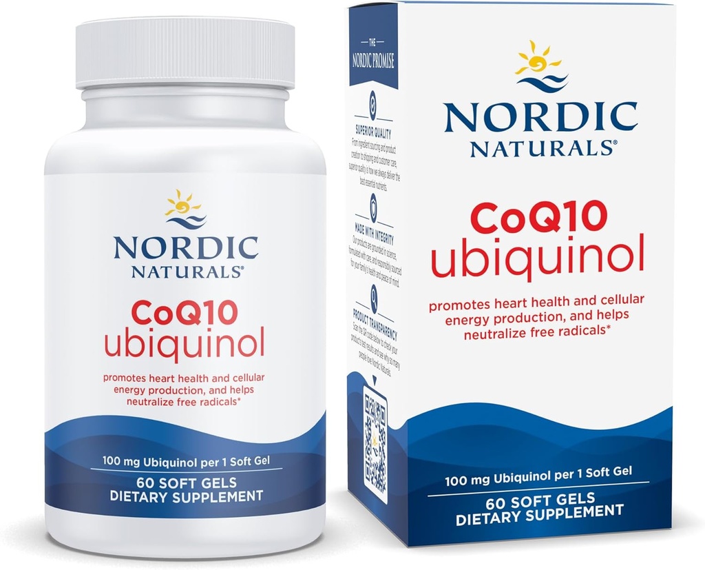 Nordic Naturals Nordic CoQ10 Ubiquinol - 60 Mini Soft Gels - 100 mg Coenzyme Q10 (CoQ10) Ubiquinol - Heart & Brain Health, Cellular Energy Production, Antioksi Support - Non-GMO - 60 Servisler