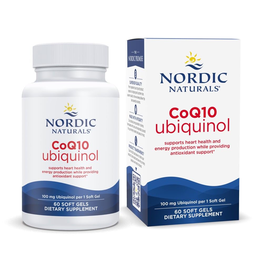 Nordic Naturals Nordic CoQ10 Ubiquinol - 60 Mini Soft Gels - 100 mg Coenzyme Q10 (CoQ10) Ubiquinol - Heart & Brain Health, Cellular Energy Production, Antioksi Support - Non-GMO - 60 Servisler