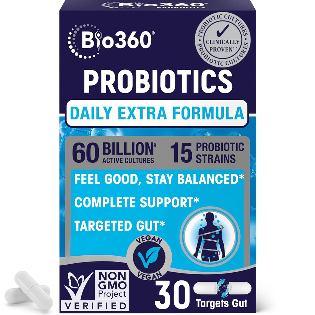 Επιπλέον δύναμη Probiotic για την Digestive Υγεία και την Ανοσολογική Υποστήριξη, 60 δισεκατομμύρια CFU & 15 Strains, Gut Υγεία Προβιοτικά για τους άνδρες και τις γυναίκες υποστηρίζει περιστασιακή δυσκοιλιότητα, Διάρροια, Αέριο & Αίμα, 30CT