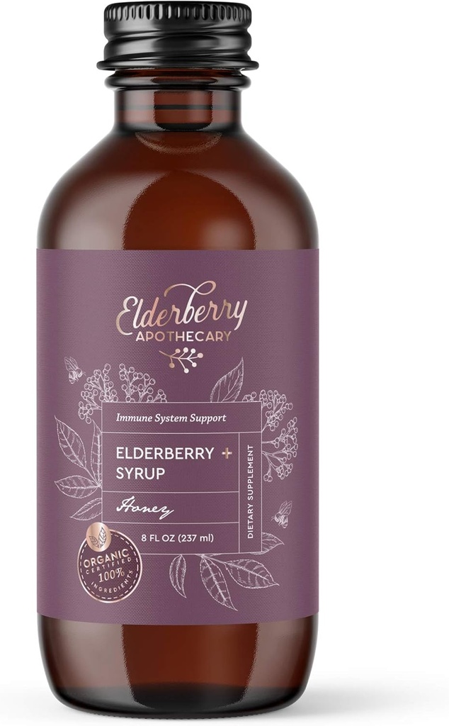 Elderberry Syrup - Tasty, Pure Black Sambucus Tasty - Fresh & Organic Aroniaß, Ginger Root, Cinnamon, Echinacea - Destekler Immunity, Natural Antioksi - 8oz
