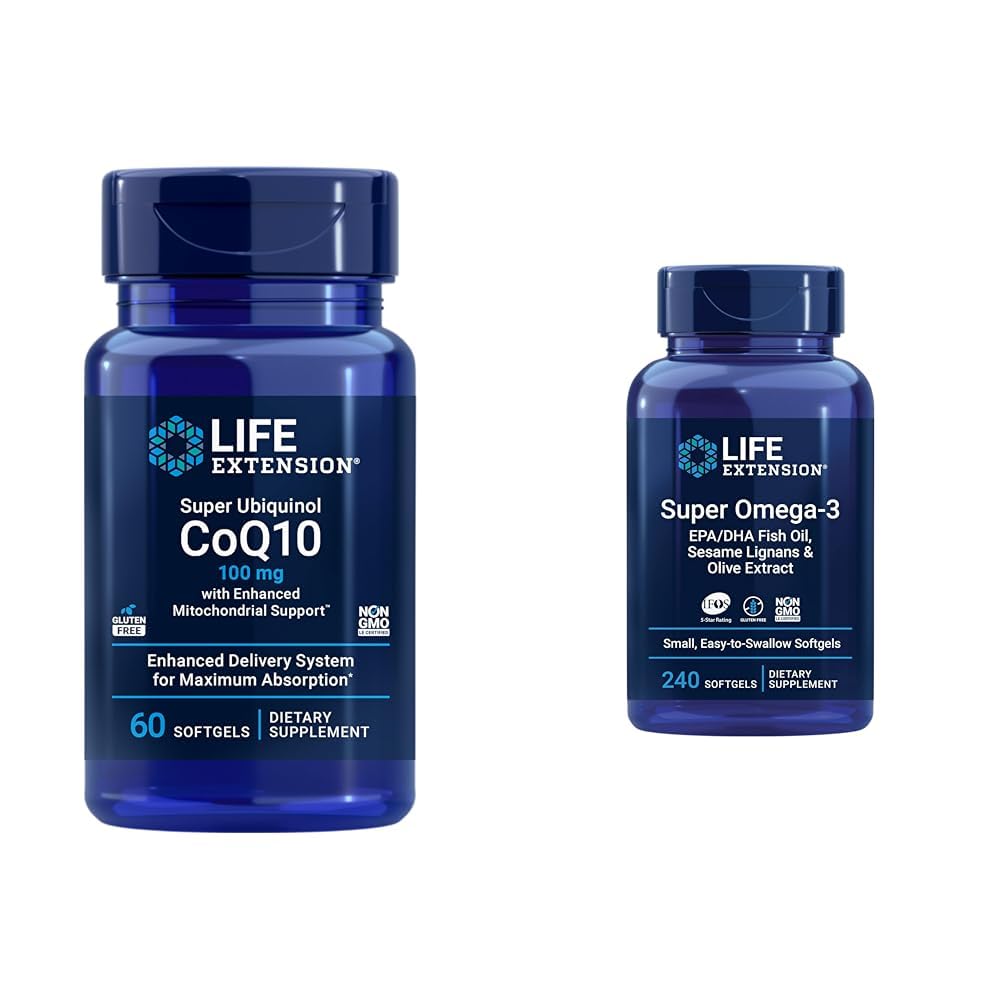Life Extension Super Ubiquinol CoQ10 gelişmiş Mitochondrial Support, ubiquinol CoQ10 & Super Omega-3 EPA/DHA Fish Oil, Sesame Lignans & Olive Extract - Omega 3 Supplement