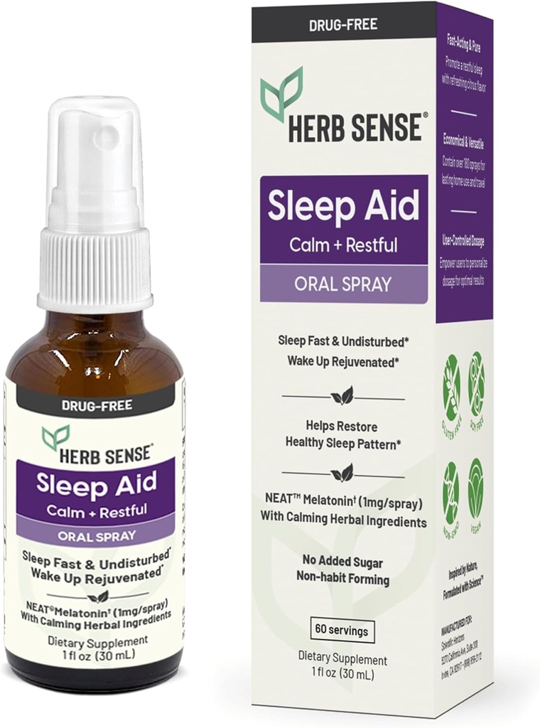 Sleep Aid, Liquid Melatonin, Natural Herbs, Calm, Restful, Oral Spray,1 oz, Drug-Free, 60 Hizmetler