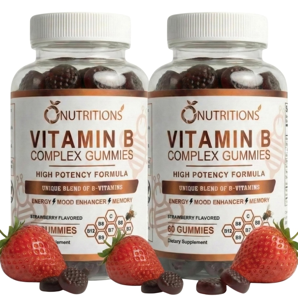 O NUTRITIONS Vitamin B Complex Vegan Gummies with Vitamin B12, B7 as Biotin, B6, B6, B8, B9 as Folate for Stress, Enerji ve Sağlıklı Immune System (2 Pack)