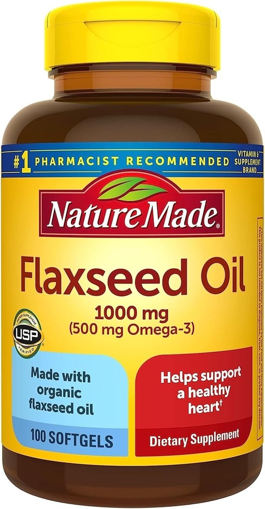 Nature Made Flaxseed Oil 1000 mg, 100 Liquid Softgels (Pazarlama paketi)