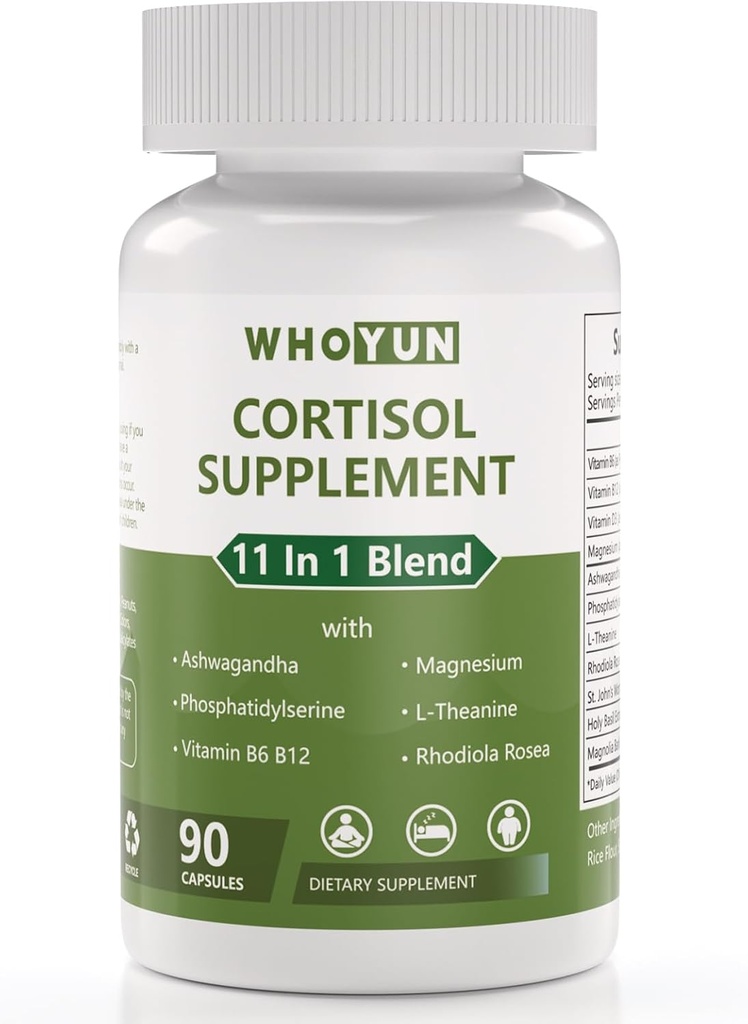 Kadınlar için Cortisol Supplement, 1 Lower Cortisol Meeting with Ashwagandha, Phosphatidylserine, Magnezyum, L-Theanine, Vegan, 90 Capsules