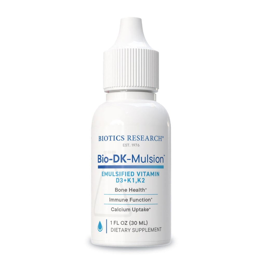 Biotics Research Bio-DK-MulsionTM-Emulsified Sıvı Vitamin D ve K, D3 Drops 125 mcg & Vitamin K (K1, K2) 300 mcg MK-7-Des Güçlü Bones, Musculoskeletal Güçlü, Sağlıklı Kalp ve BMI 1 fl oz