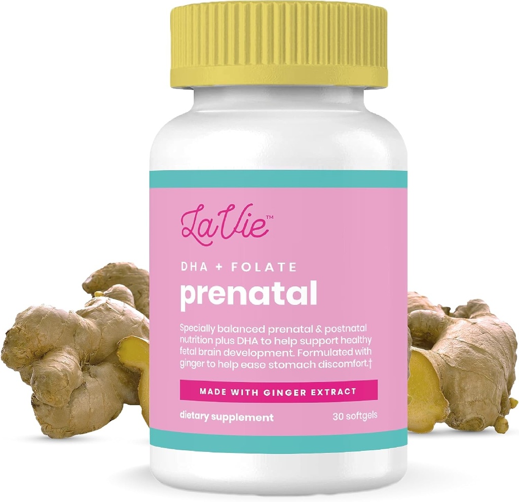 LaVie Prenatal Vitamins with Ginger, DHA, Folic Acid, & Iron - Gebelik Bebek Beyin ve Vücut Gelişimi - GMO, Gluten-Free Prenatals for Women (1 ay Supply)