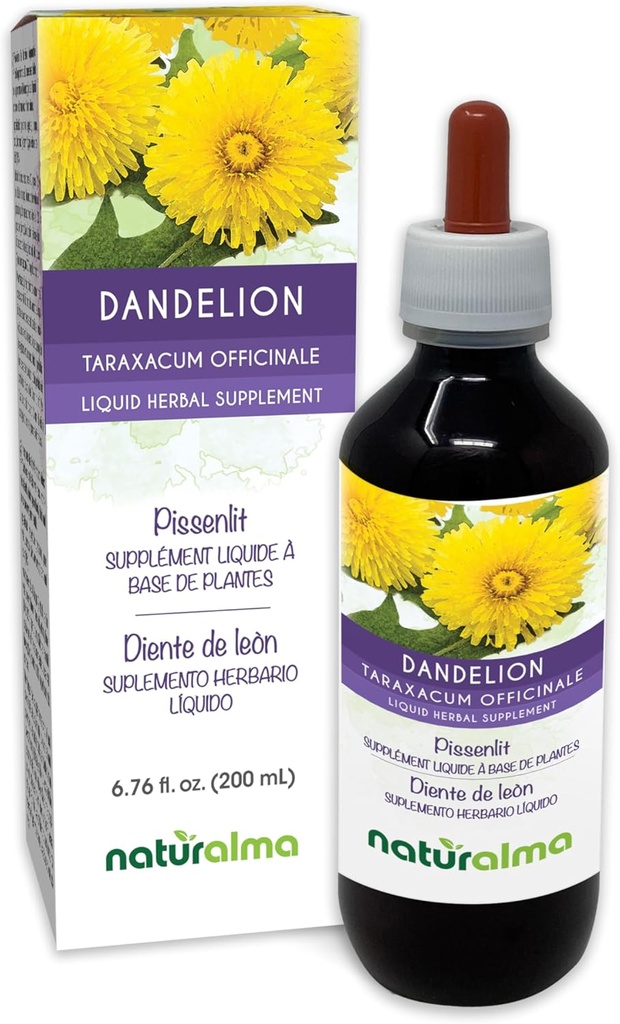 Naturalma Dandelion (Taraxacum officinale) Ρίζα και βότανο Αλκοόλ-ελεύθερο Βάμμα - 6.76 fl oz Liquid Extract in Drops - φυτικό συμπλήρωμα - Vegan