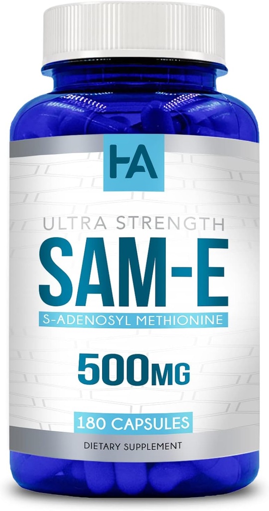 Yüksek Güçlü 500 mg SAM E Supplement | S-Adenosyl Methionine SAMe Supplement for Bone Joint & Mood Support for Men and Women | Vegan Non-GMO & Made in US cGMP Labs (180 Veggie Capsules)