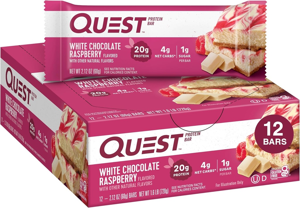 Quest Beslenme- Yüksek Protein, Low Carb, Gluten Free, Keto Friendly, 12 Kont White Chocolate Raspberry