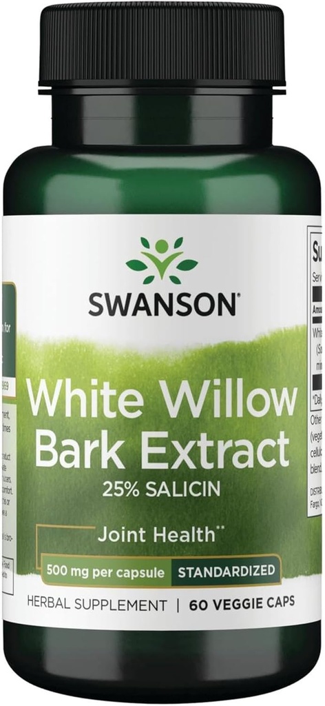 Swanson En Güçlü Beyaz Willow Bark Ekstraksiyon-Promotes Ortak Destek & Kas Relief-Standartized to 25% Salicin-Doal Supplement with No Stomach Irritation (60 Veggie Caps, 500 mg Her)