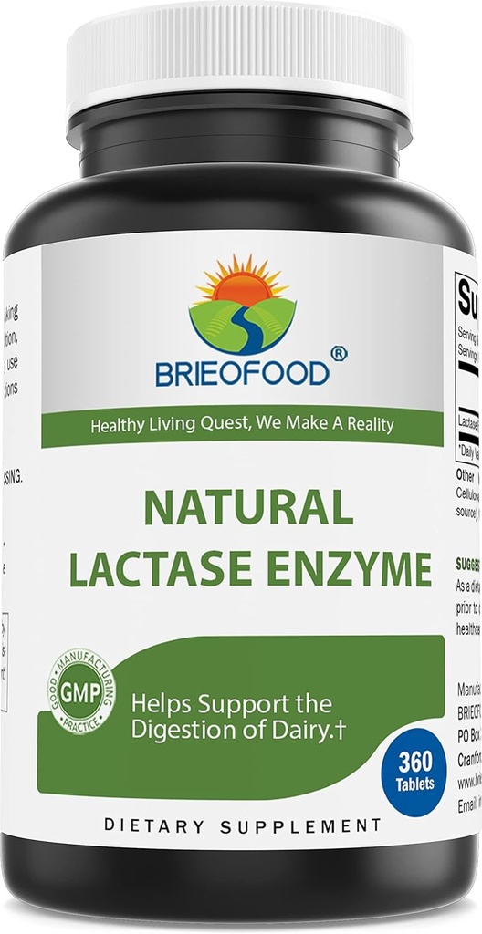 Brieofood Lactase Enzyme Pills - 3000COM ALU - 360 Tablet - 360 Hizmet - Non-GMO, Gluten Free