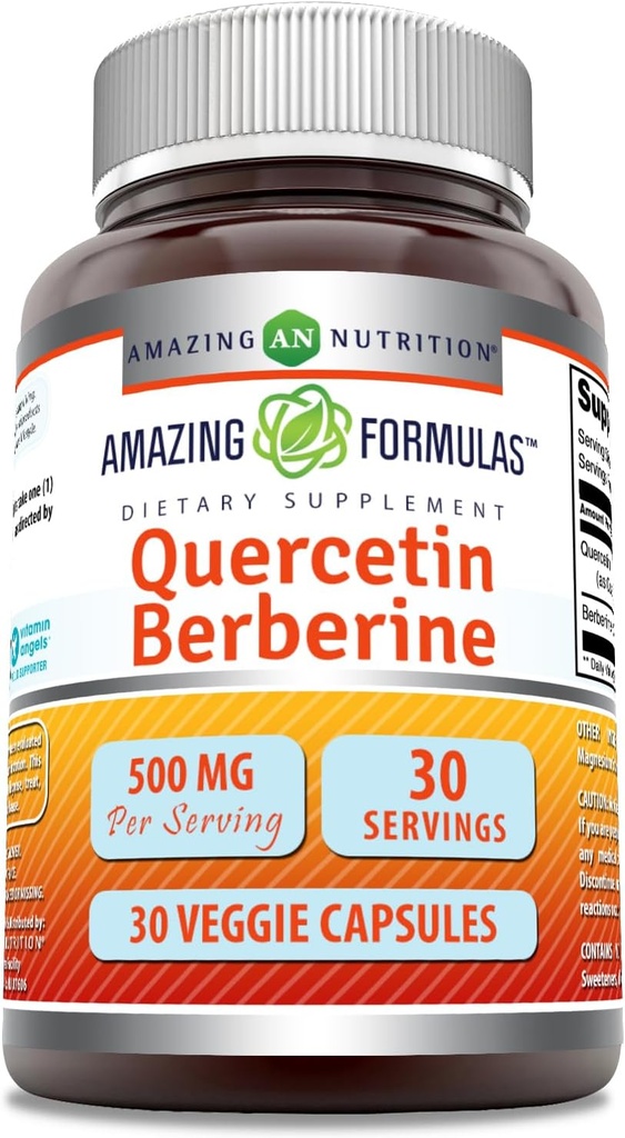 Amazing Formulas Quercetin Berberine | 250 Mg Berberine and 250 Mg Quercetin | Veggie Capsules Supplement | Non-GMO | Gluten Free | Made in USA (30 Count)