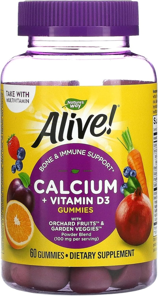 Alive! Kalsiyum Plus D Gummies, 100 mg, 60 CT