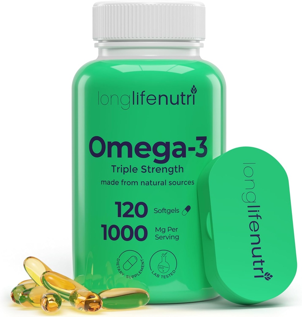 Omega 3 Fish Oil 1000 mg - High EPA & DHA, 120 Softgels, Fatty Acids Supplement for Cognitive Function, from Salmon, 4-Month Supply, GMP sertifikalı, ABD'de Yapıldı