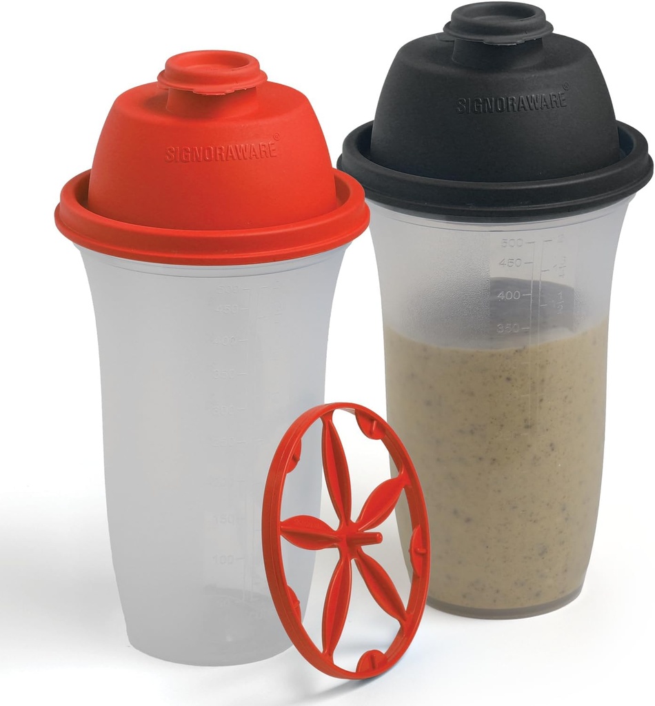SIGNORA WARE Shaker Bottles | 17-Ounce Plastic Protein Shake Bottle for Meal Replacement Shakes & Smoothies, Beverages, Mixing Salad Dressing & Sauces, Margarita, & More | 2 Pack