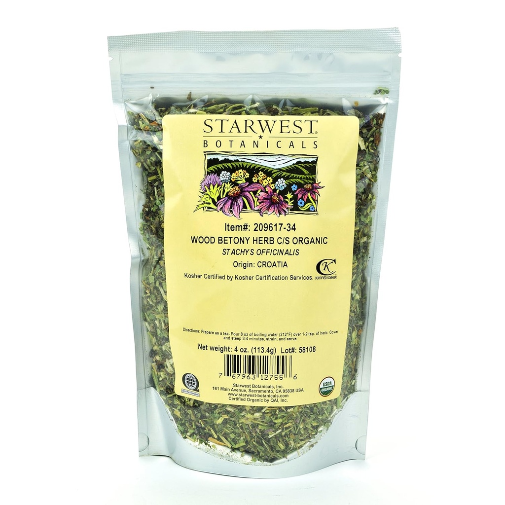 Starwest Botanicals Organik Wood Betony Herb C/S, 4 Ounces